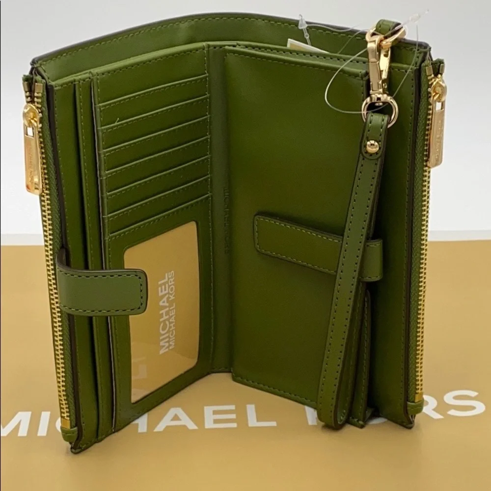 MICHAEL KORS LARGE DOUBLE ZIP WRISTLET EVERGREEN